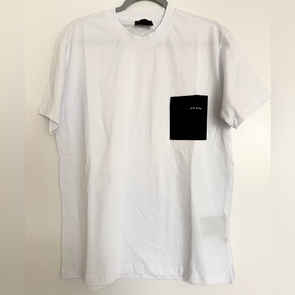 PRADA White T-Shirt with Black Pocket - Picture 1 of 10